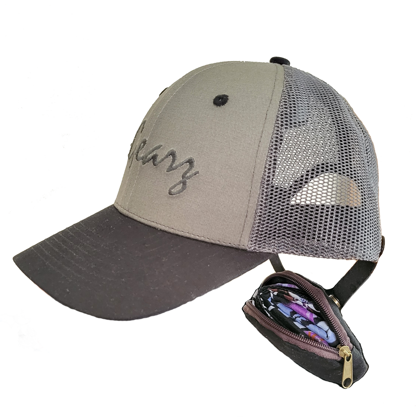 2Gearz trucker baseball cap with detachable 4" round pouch and free bandana