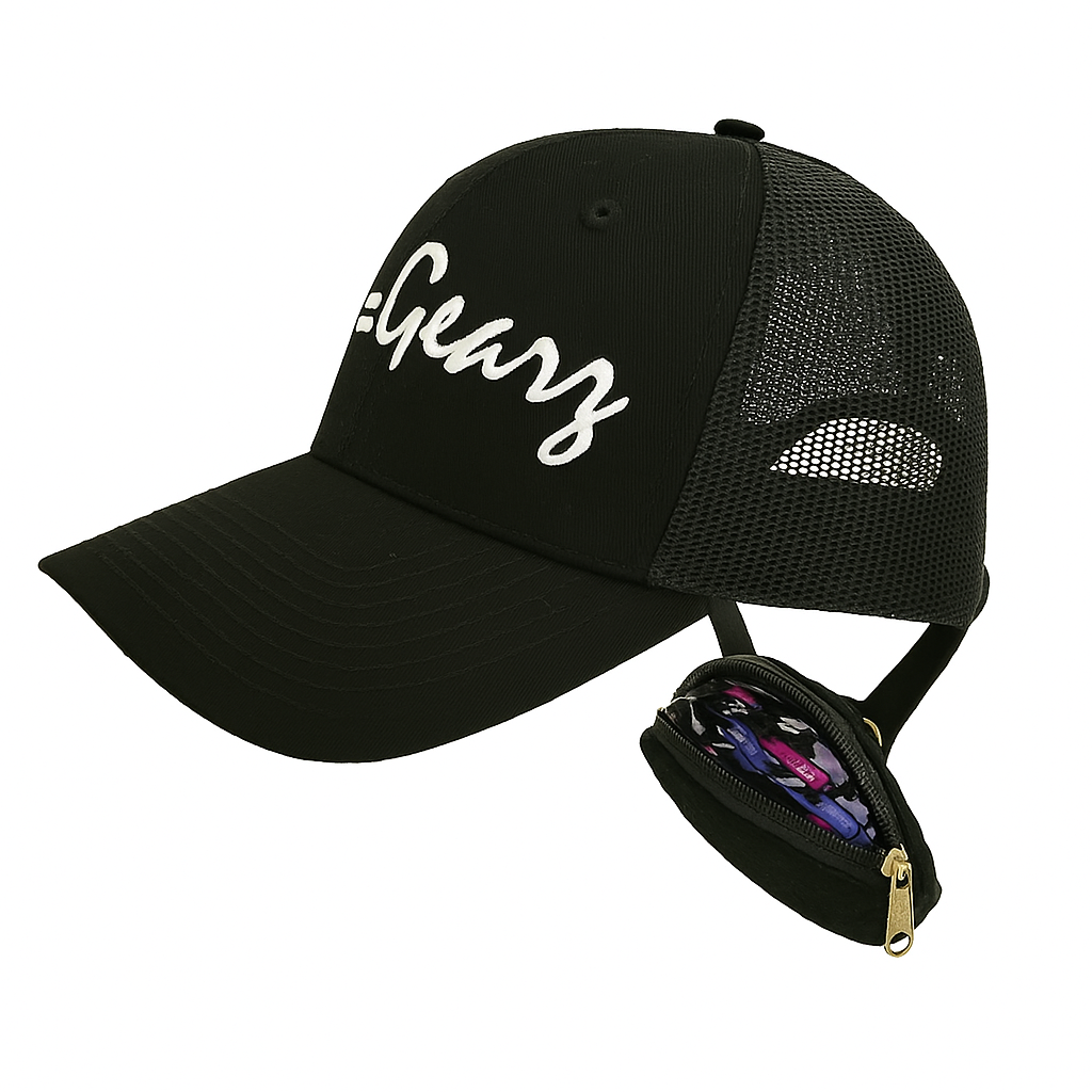 2Gearz trucker baseball cap with detachable 4" round pouch and free bandana